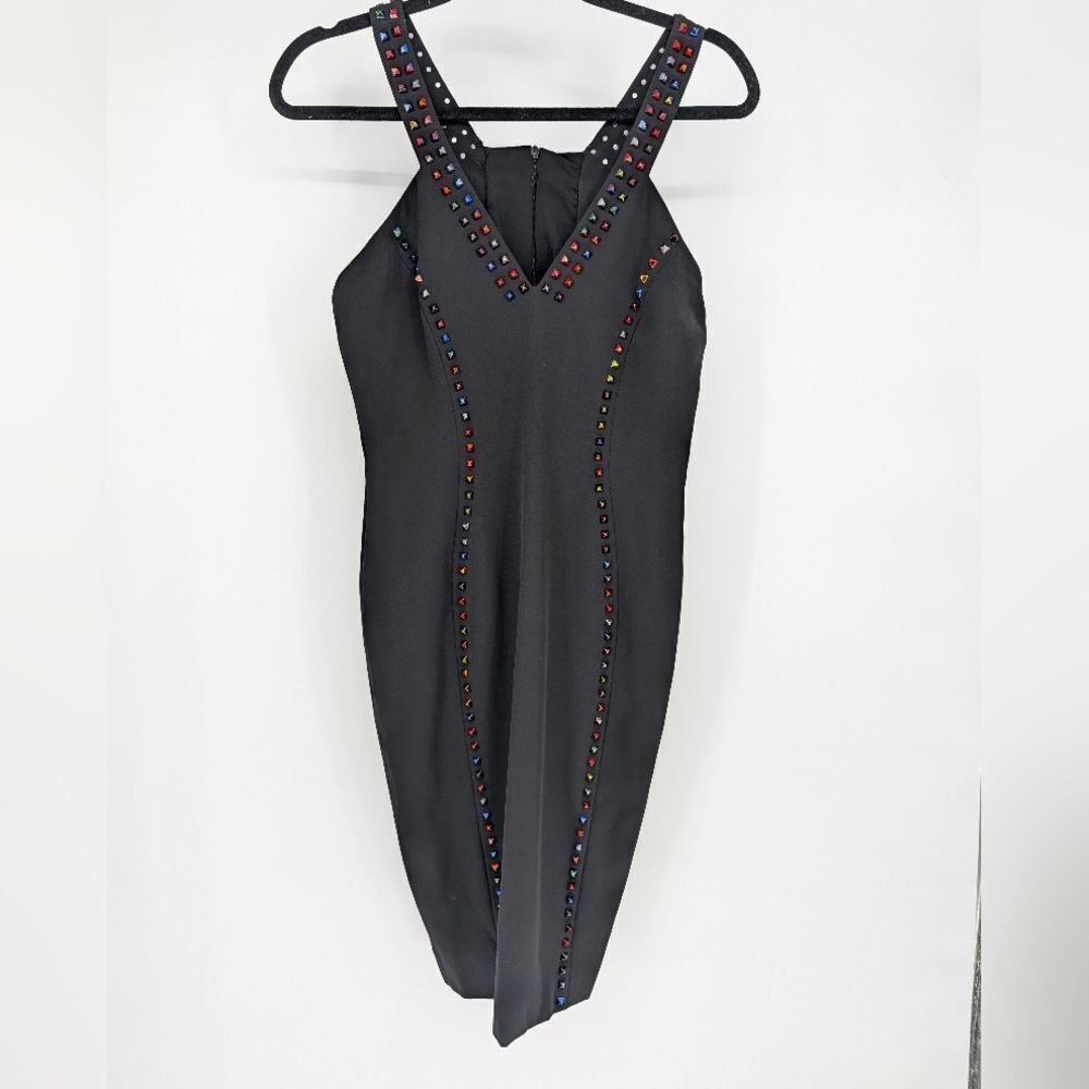 Versace Black Midi Dress with Multicolor Stud Detailing
